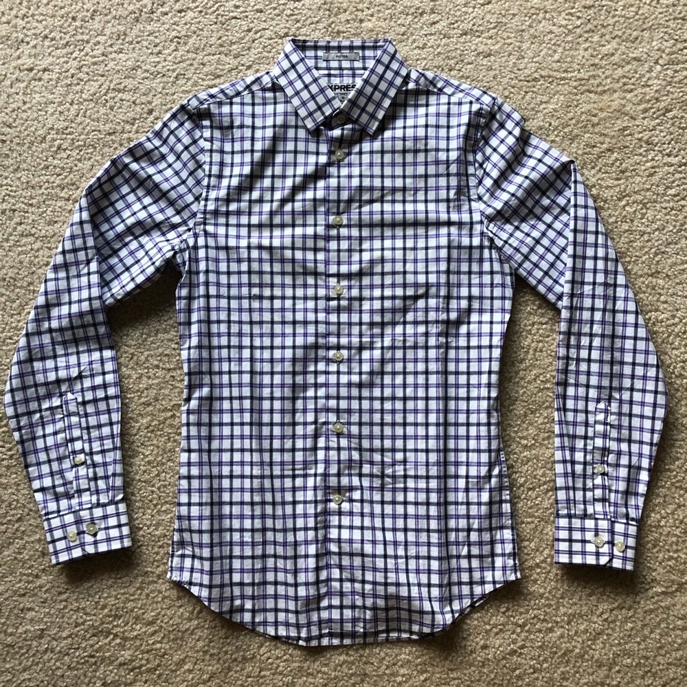Express purple plaid dress shirt